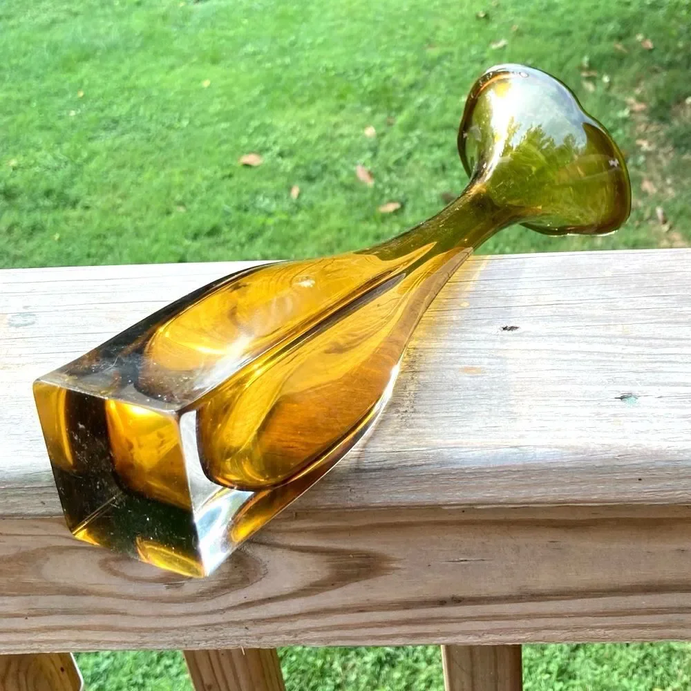 Bo Borgstrom Jack In The Pulpit Vintage 1960s Swedish Amber Glass Vase 12.5 in